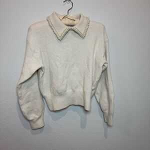 H&M Cream Sweater with Pearl Collar